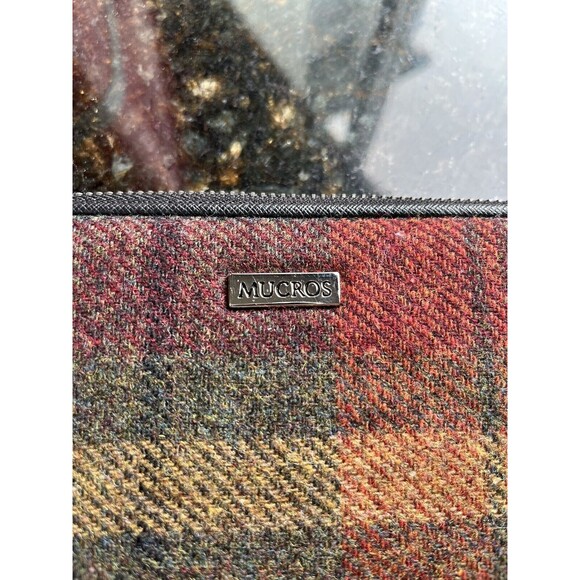Mucros Weavers Irish Tweed Plaid Zippered Wallet Multi Slots Red Green Wool - Picture 2 of 4